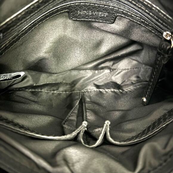 Nine West Women's Neala Crossbody Handbag Black Leather Snakeskin Medium Purse - Picture 10 of 15